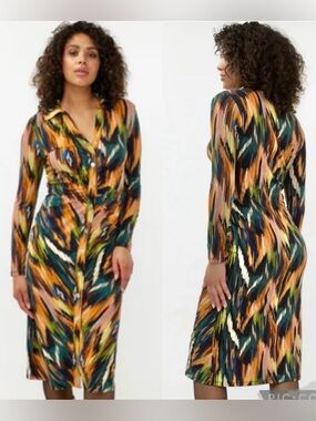 EsQualo GATHERING UNIVERSE LIGHTNING Colorful Stretch Long Sleeves Dress Size S